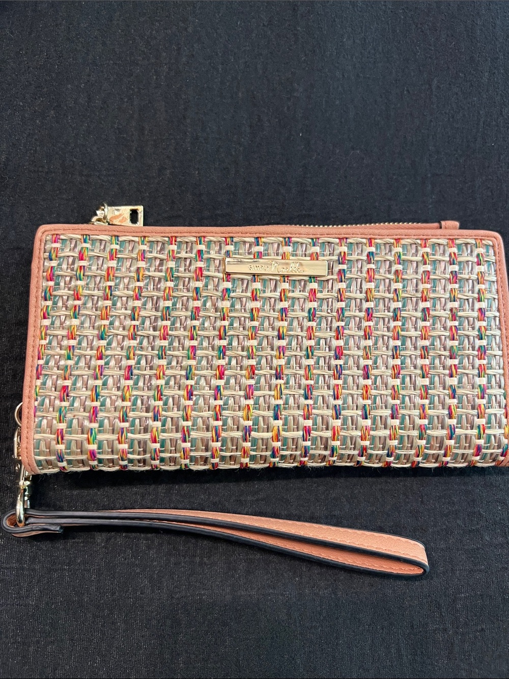Simply Noelle Multicolor Woven Wristlet with Pink Trim